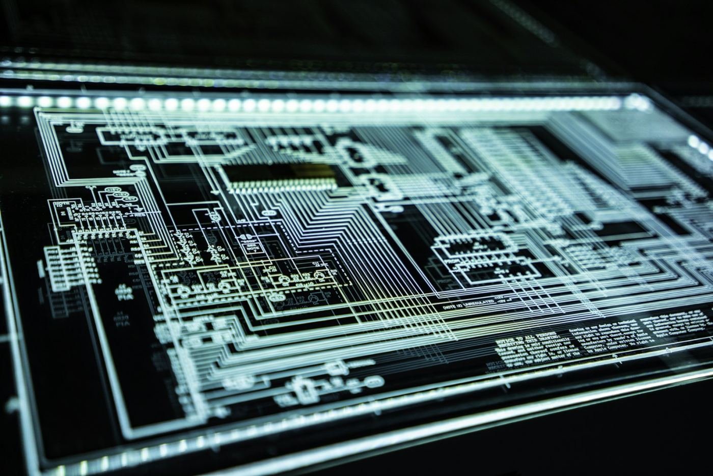 A backlit circuit board schematic.